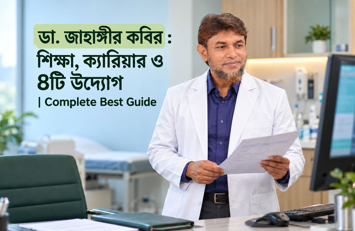 ক্লিনিকে সাদা মেডিকেল কোট পরে হাতে রিপোর্ট নিয়ে দাঁড়িয়ে আছেন ডা. জাহাঙ্গীর কবির।